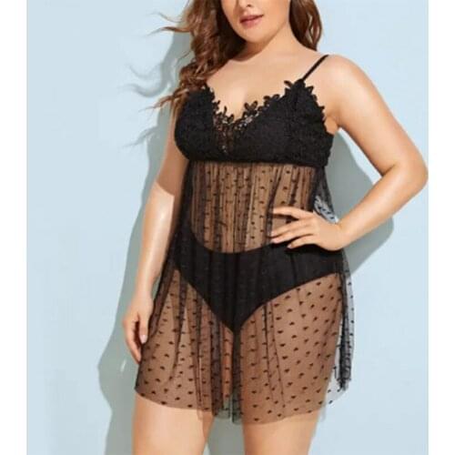 Plus Size Sexy Sleepwear Underwear Women Lace Sexy Lingerie Hollow Out Babydoll Porno Costumes Robe Dress Nightdress Nightgown