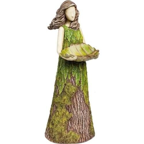 Garden Ornament, Fern Fairy Statue Hummingbird Feeder Resin Craftwork with Food Container for Courtyard Park