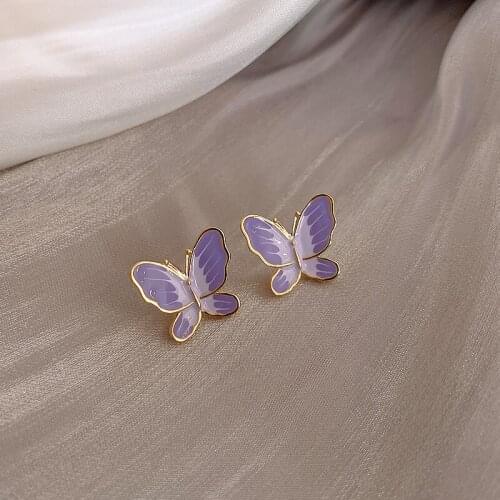 XIYANIKE Purple Butterfly Shaped Stud Earrings Elegant Simple Alloy Earrings Gift For Women 2021New Fashion Girls Party Jewelry