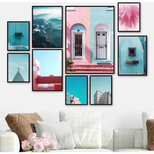 Modern Mountain Palm Building Landscape Wall Art Canvas Painting Nordic Posters And Prints Wall Pictures For Living Room Decor