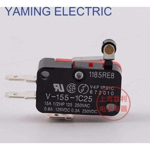 V-155-1C25 short handle roller Snap Action Push Button SPDT Momentary On-Off Micro Limit Switch 15A 250V Red/Black
