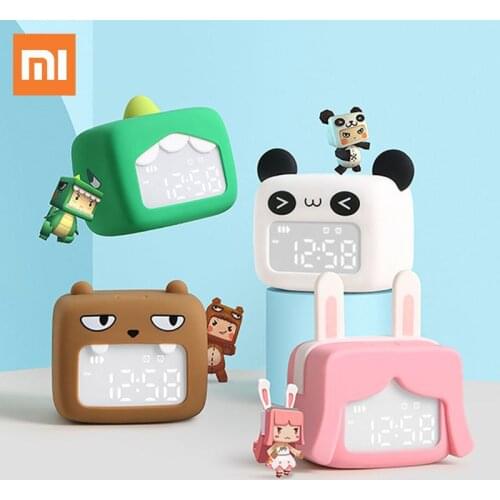 Xiaomi Led Alarm Clock Voice Press Sensor Night Light Chargeable Bedroom Desk Lamp Cartoon Snooze Timer Clock For Children Gift