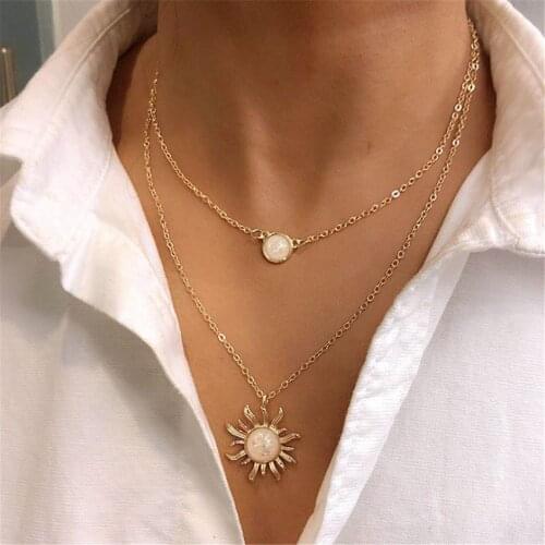Vintage Sun Flower Opal Necklace Elegant Fashion Lady Necklace Jewelry