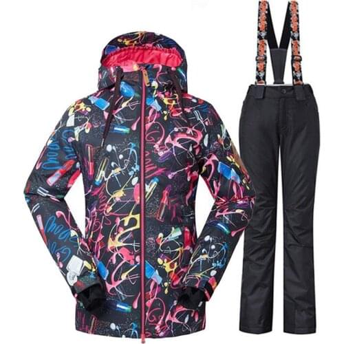 High Qaulity GS Womens Snow Suit Snowboarding Wear Sets 10K Waterproof Windproof Costume Mountain Ski Jacket + Strap Snow Pant