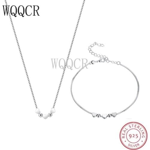 WQQCR 925 Silver Cute Exquisite Gift Girl Lady Wedding Jewelry Love Necklace Bracelet Fashion Jewelry Set