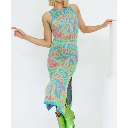 Y2K Vintage Knitted Long Dress Sleeveless Slim Fit Wrap Bodycon Side Split Tank Dress Women Streetwear 2021 Summer Clothes