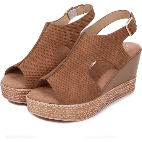 New Fish Mouth Wedges Shoes Women High Heels Sandals Summer Ladies Shoes Chaussures Female Platform Sandals Plus Size 41 hy493