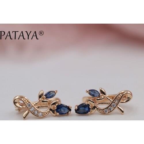 PATAYA Luxury Trendy Crystal Drop Earrings 585 Rose Gold Leaves Flower Cubic Zircon Earrings Fashion Women Original Jewelry