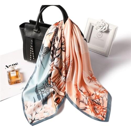 2021 New Summer Square Scarf Silk Feeling Hair Flora Luxury Scarfs for Women Office Neckerchief Hijab Bag Foulard Headband