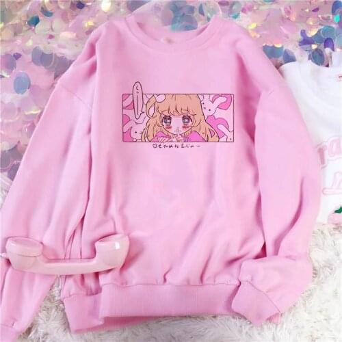 Cute cartoon sweet girls Japan streetwear Harajuku pink fun kawaii casual top Pullover sweatshirt vintage loose women Sweatshirt