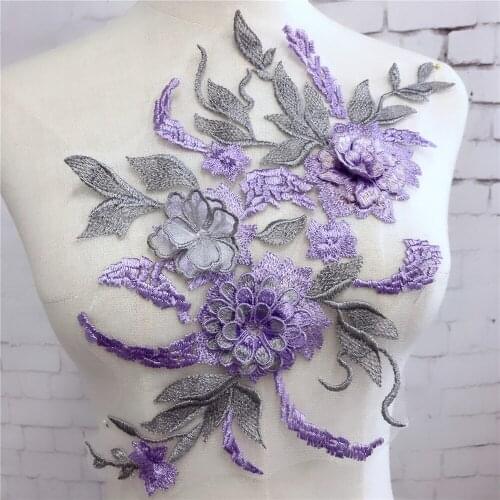 1 pcs Large Embroidery applique Sky Blue 3D floral trim applique Back applique For Flower girl dress Illusion bodice