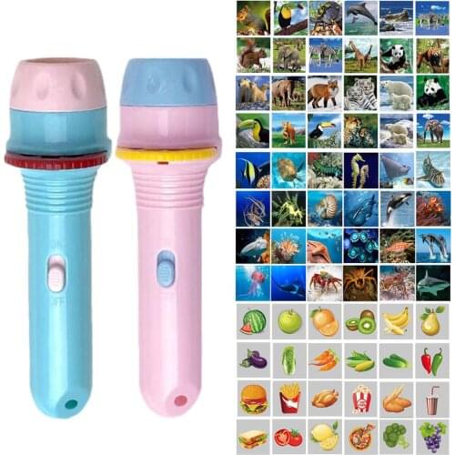1PCS Baby Sleeping Story Flashlight Projector Lamp Toys Slide Projector Animal Fruit Ocean Cartoon Projection Flashlight Toy