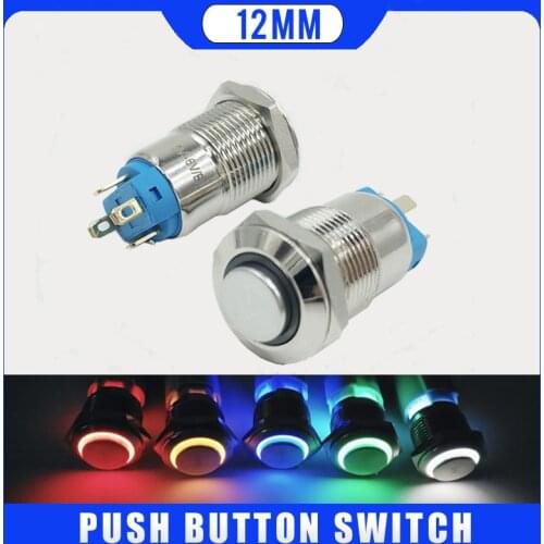 12mm Mini Metal Annular latching fixation Push Button Switch Ring LED 3V 5V 6V 12V 24V 48V 110V 220V Waterproof Car Auto Engine