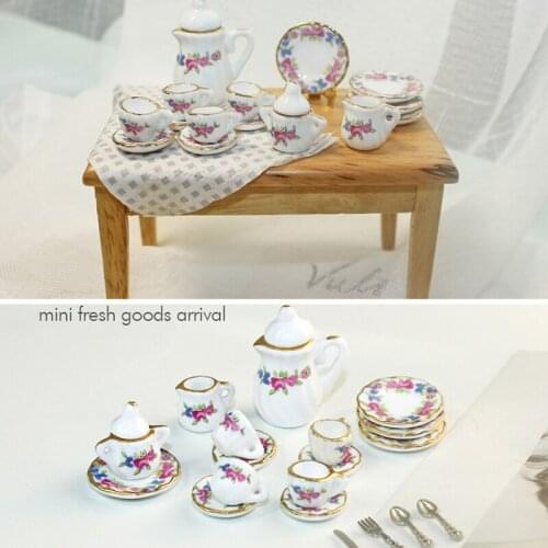 15PCS 1:12 Dolls House Miniature Mugs Cups Pot Set Furniture Toys Ceramic Coffee Tea Cups Dollhouse Kitchen Accessory Girls Gift