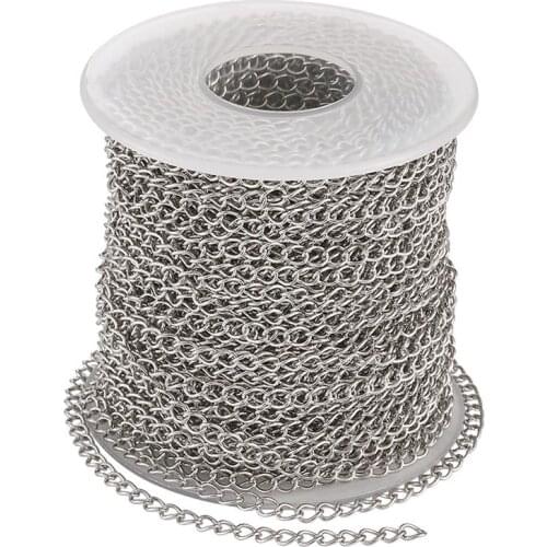 Stainless Steel Curb Chains Twisted Chains Soldered for Jewelry Making with Spool Stainless Steel Color 4x3x0.6mm;about 25m/roll