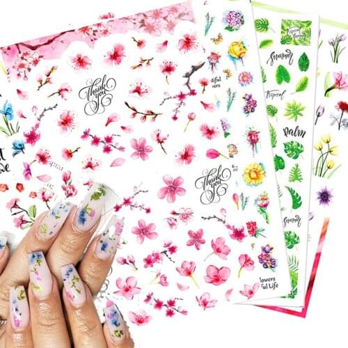 3D Embossed Nail Sticker Multi-color Flower Leaves Pattern Letters Stickers Slider For DIY Stickers