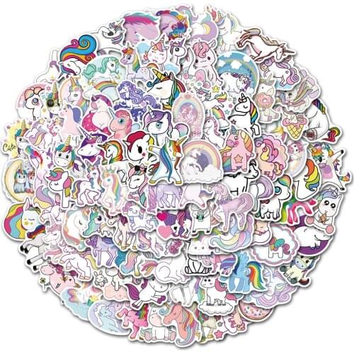 50/100Pcs Cartoon Unicorn Stickers Animal Waterproof Cute Graffiti Sticker For DIY Luggage Bike Notebook Laptop Guitar Decals