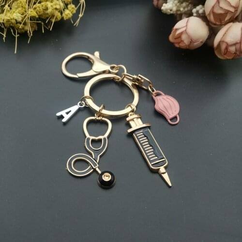 A-Z Letters, Newly Designed Keychain Doctor Medical Tool Stethoscope Syringe Mask Key Ring Doctor Nurse Medical Gift