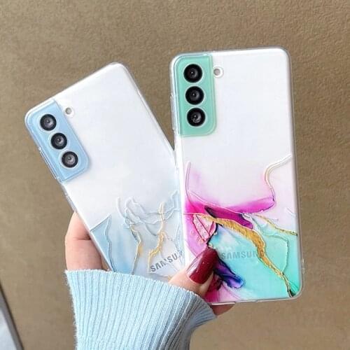 Watercolor Painting Marble Phone Case For Samsung S21 Plus S21 FE A52 A72 A32 A12 A82 A22 Bumper Soft TPU Clear Cover