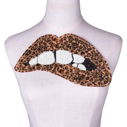 Large Sequin Lip Patch DIY Leopard Sew on Patches for Women Clothing Coat Sewing Applique Clothes Stickers Vintage Parches