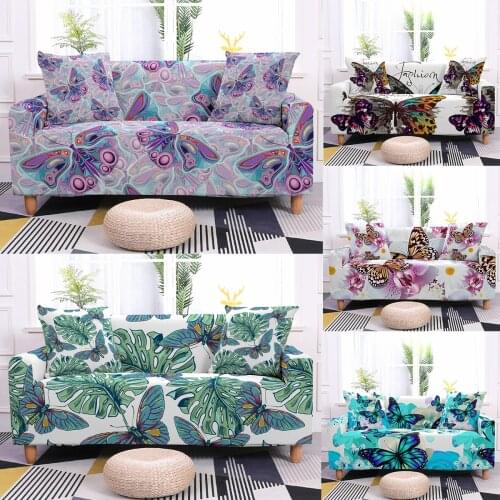 Butterfly Sofa Protector Couch Covers For Living Room Elastic Stretch Slipcover Sectional Corner Sofa Covers 1/2/3/4-seater