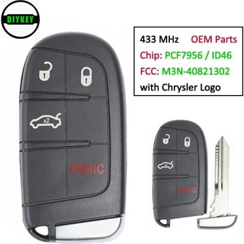 DIYKEY 433MHz PCF7953 / ID46 Chip FCC: M3N-40821302 OEM Parts 3+1 4 Button Remote Key Fobik Fob for Chrysler 200 300 2015-2020