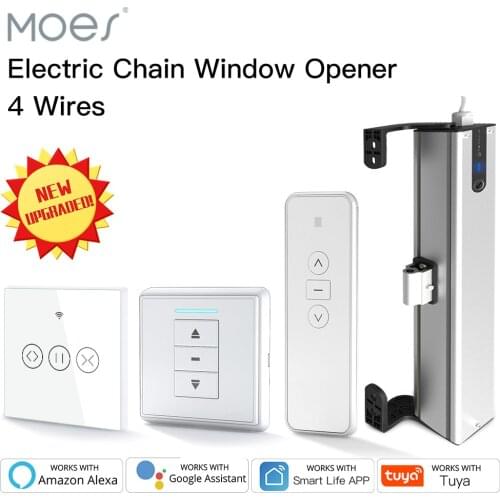 Moes New Electric Chain Window Opener 4 Wires Motor Stainless Steel Chain Type with Tuya WiFi Curtain Blinds Switch wall-mounted