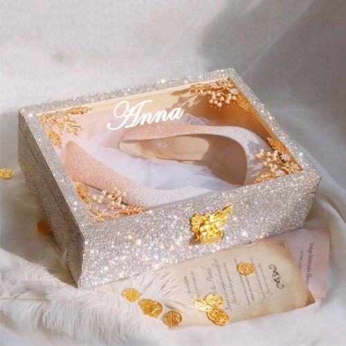 1Pcs Customized Gift Shoes Crystal Box Wood Acrylic Blocking Door Groomsmen Props Engagement Proposal Surprise