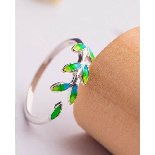 Green Leave Rings for Women Bohemian Vintage Open Adjustable Creative Ring Fashion Anniversary Gift Jewelry Accessories