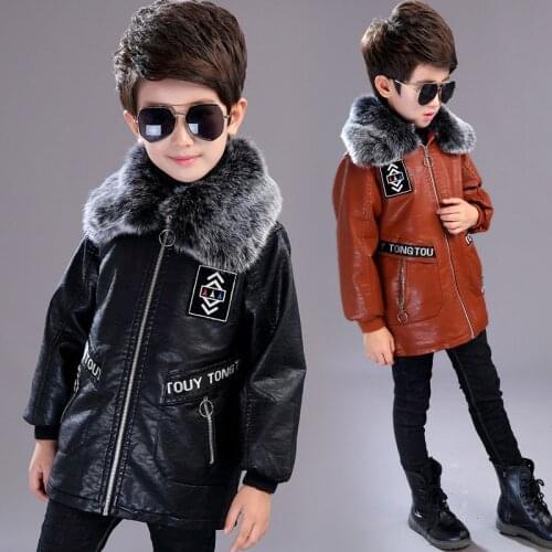 4-13T Boys Faux Leather Jackets Children Coat For Autumn & Winter 2019 New Fashion Plus Velvet Thick Long Warm Leather Outerwear
