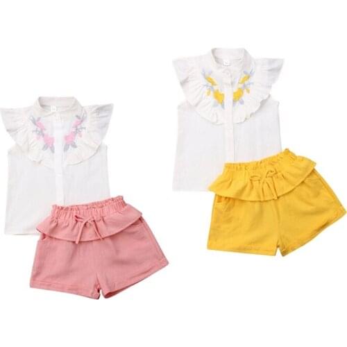 Summer Kids Baby Girl Floral Outfit Clothes Set Cotton Tops Vest T-Shirt Pink Shorts Pants Legging Children Sunsuit Clothes Sets