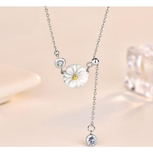 Liming S925 Sterling Silver Daisy Necklace Nvsen Small Fresh Shell Pendant Simple Temperament Versatile Clavicle Chain