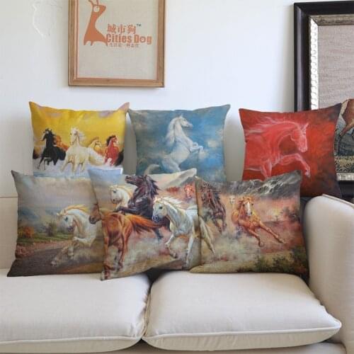 Oil Painting Style Animal Horse Breeds Arabian White Bay Horse Pillow Case Home Company Sofa Decoration Cushion Cover