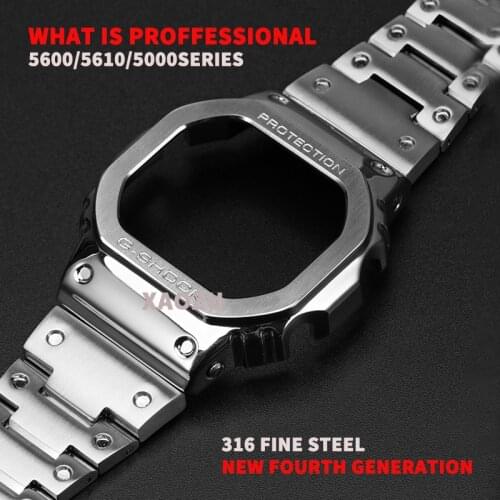 XAOZU Metal Watch band bezel Strap DW5600/5610 GW5000 DW5000 Stainless Steel Watchband Frame Bracelet Accessory with RepairTools