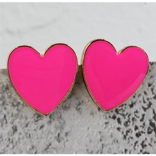 2020 Cute Fashion Black White Rose Red Yellow Enamel Heart Stud Earrings For Women Large Size All Match Love Heart Earrings