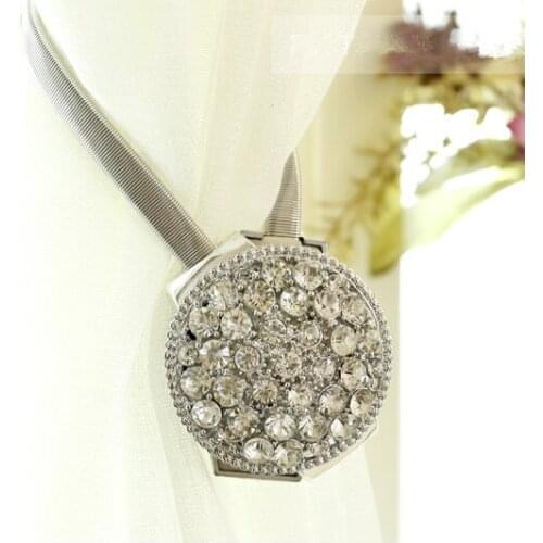 Set of 2 Magnetic Retractable Springs Curtain Decoration Clip On Holder Tie Backs silver flower DIY accessory free shipping