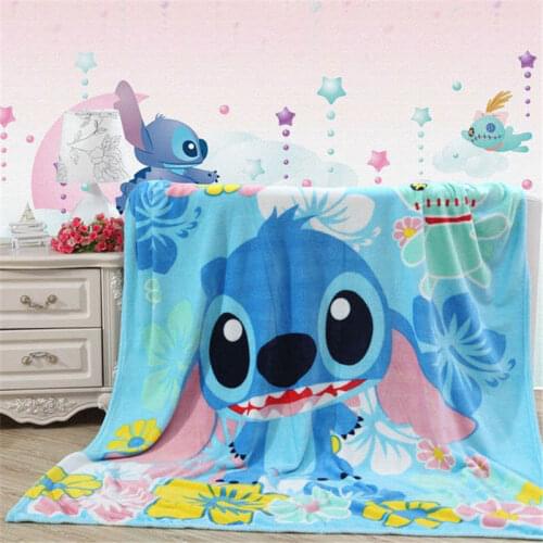 Disney Lilo Stitch Floral Printed Blankets Throws for Girls Boys Childrens Kids Gift Home Bedroom Decoration Flannel Blue rug