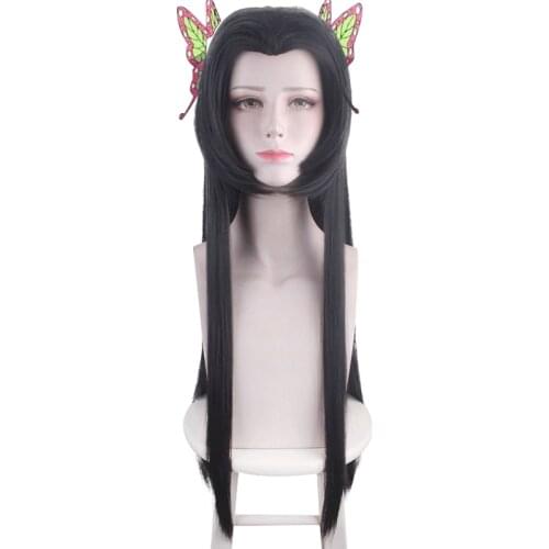 Demon Slayer Kimetsu no Yaiba Kochou Kanae Cosplay Wig 80cm Long Black Straight Synthetic Fake Hair anime Heat Resistant Wigs