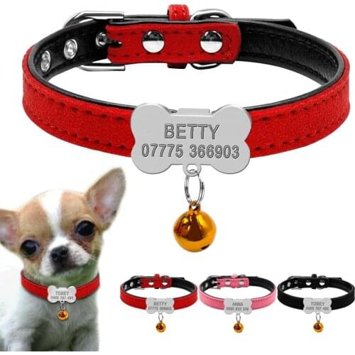 Personalized Dog Collars Custom Chihuahua Puppy Cat Collar Bone ID Tags Engraved For Small Medium Dogs Free Gift Bell XS S