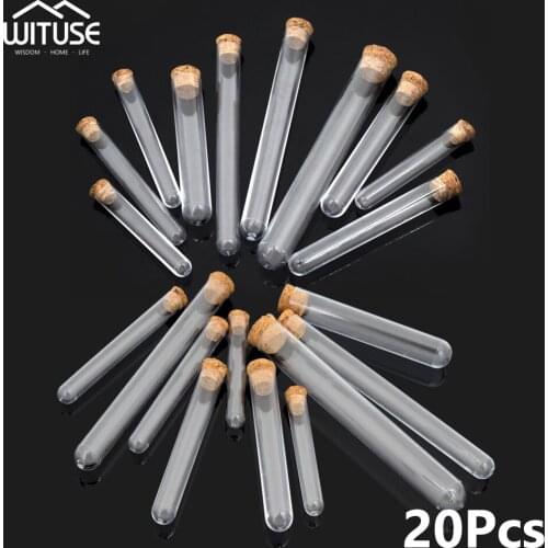 20pcs 12x75mm 12x100mm 13x78mm 15x100mm Transparent Laboratory Clear Plastic Test Tubes With Corks Caps School Lab Supplies Tube