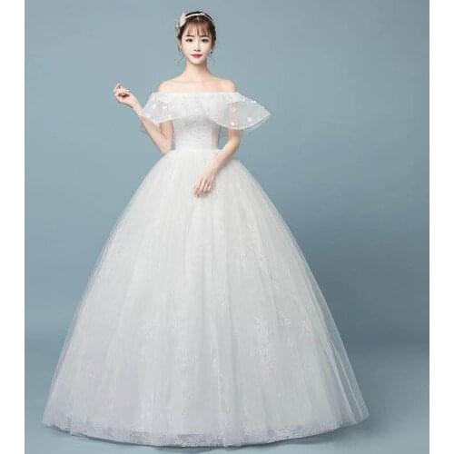 Embroidery Ruffles Short Sleeves Wedding Dress Boat Neck Lace Up Floor-Length Fashion New Plus Size Wedding Gowns For Women G235