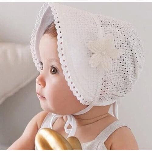 Spring Summer Baby Cap Sweet Cute Princess Hollow Out Baby Girls Hat Lace-up Beanie Cotton Bonnet Enfant Kids Floral Caps BP44