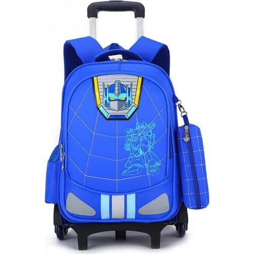 Cartoon trolley school bag for teenager waterproof Schoolbags for boys backpack with 2/6 wheels blue wheeled bag kids book bags