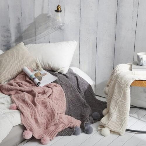 Knitted Air Condition Blanket Soild Color Sofa Throw Blanket With Hairball TV Nap Blankets Portable Travel Shawl Bed Decorative