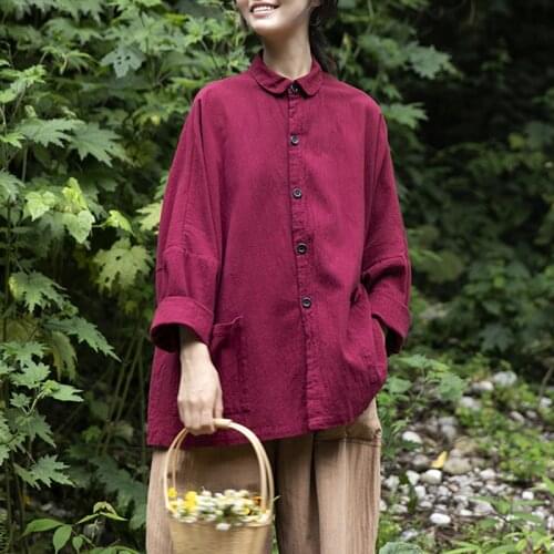Johnature Women Vintage Shirts And Tops Cotton Linen Blouses Chinese Style Patchwork Pockets Button Female Clothes Spring Shirts
