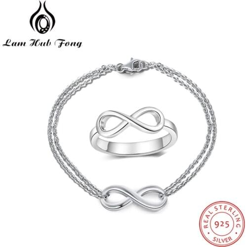 Infinity Love 925 Sterling Silver Jewelry Sets for Women Infinity Bracelets Ring Fine Jewelry Set Wedding Gifts (Lam Hub Fong)
