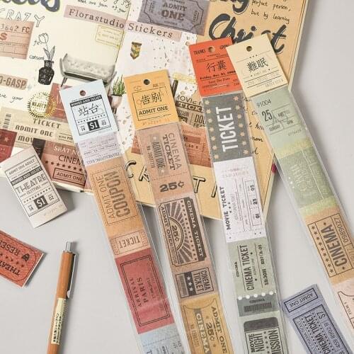 1pcs Travel Stamps Washi Tape Vintage Ticket DIY Decorative Scrapbooking Masking Tape Adhesive Washi Tape Set Label Sticker
