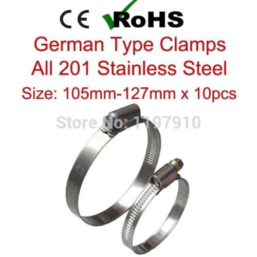 105mm-127mm x 10pcs German Type Worm Drive Quick Release Hose Clamp All 201 Stainless Steel Pipe Clips