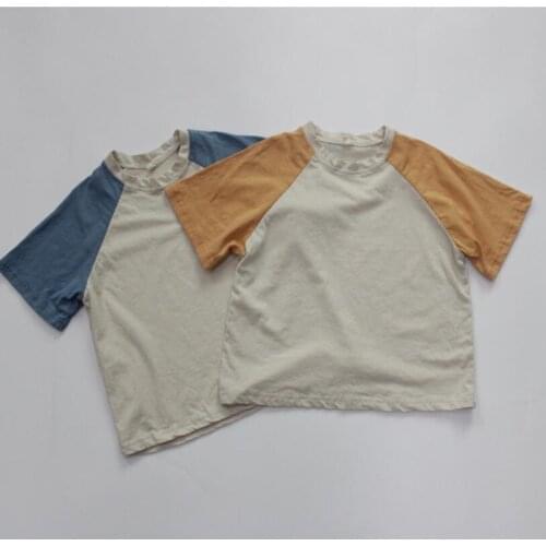 2021 New Girls Boys Patchwork T-Shirt Fashion Cotton Summer Kids Top 1-6t CY188