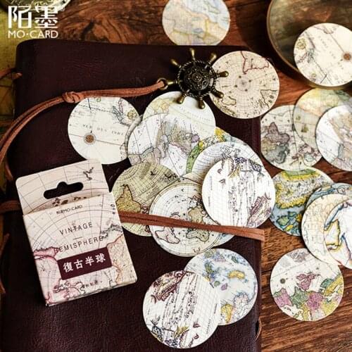 46pcs/pack Vintage Hemisphere Adhesive Diy Sticker Stick Label Notebook Album Diary Decor Stationery Stickers Kids Gift